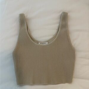 Aritiza Babaton Beige Ribbed Knit Top